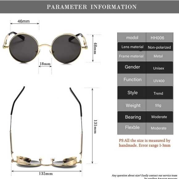 Vintage Round Steampunk Sunglasses for Women Men R - Picture 5 of 10